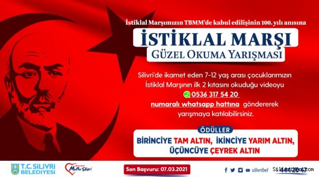 Silivri belediyesi istiklal marşı okuma yarışması düzenliyor